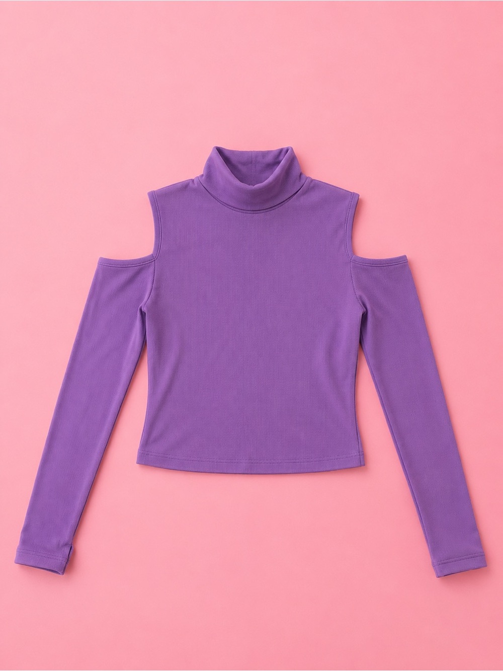 Purple Cold-Shoulder Turtleneck Top